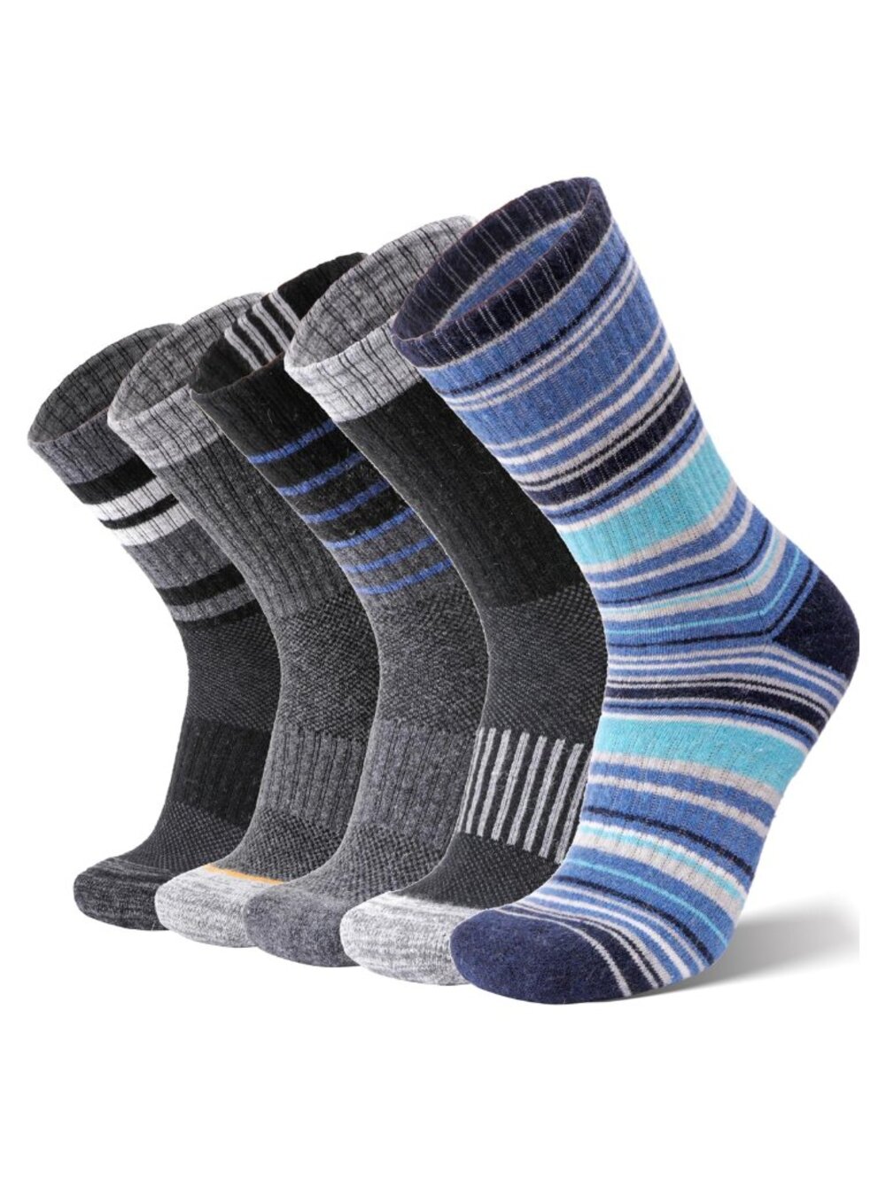 Men's Merino Wool Hiking Crew Socks 5 Pack Breathable Cushioned